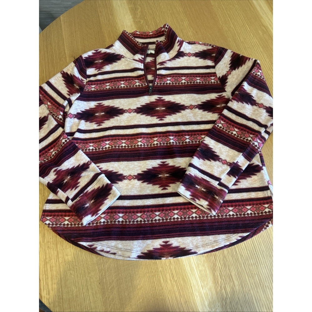Maurices 1/4 Zip Fleece Sweater Pullover Lg Red Southwestern Frontier Country